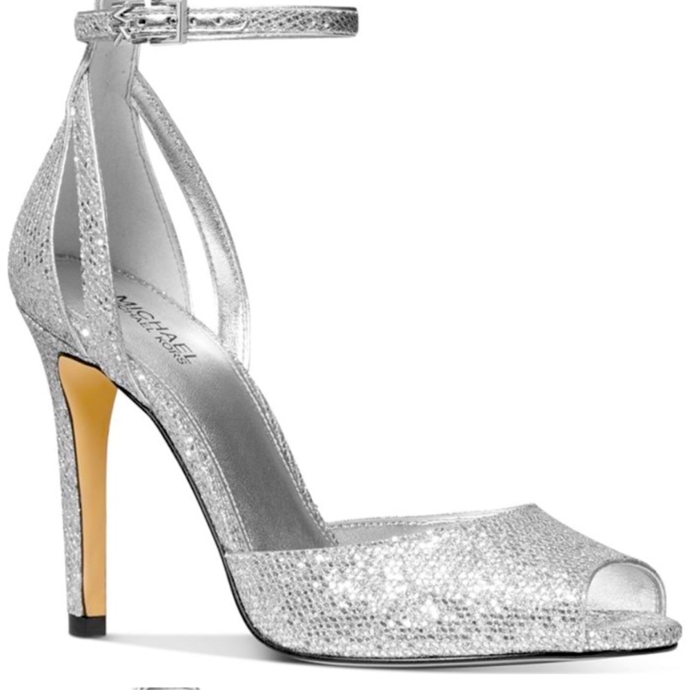 💥💥MICHAEL Michael Kors Womens Kimberly Silver Ankle Strap Sandals